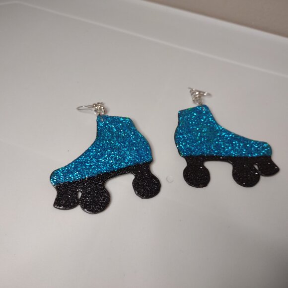 Blue Sparkle Roller Skate Dangle Earrings - Picture 2 of 9
